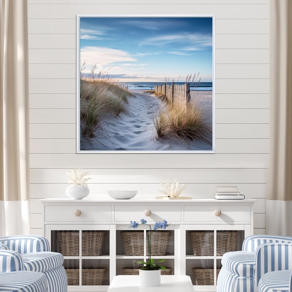 Designart "The Path Leading to the Beach II" Nautical & Beach Floater Framed Canvas Wall Art