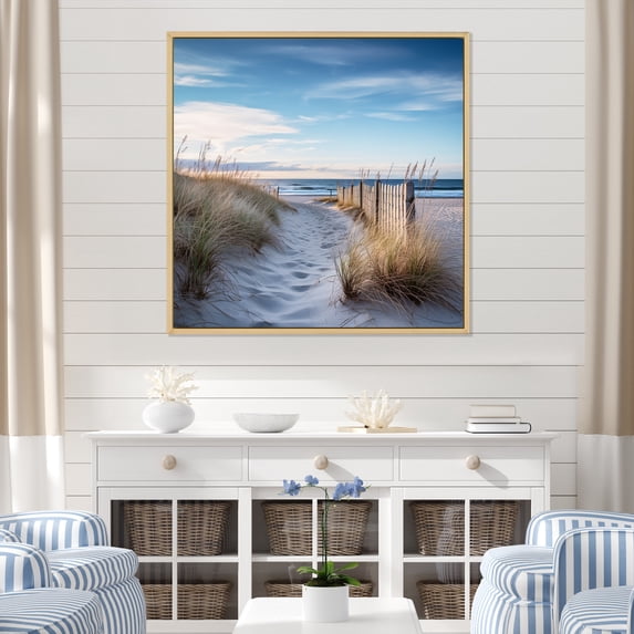 Designart "The Path Leading to the Beach II" Nautical & Beach Floater Framed Canvas Wall Art
