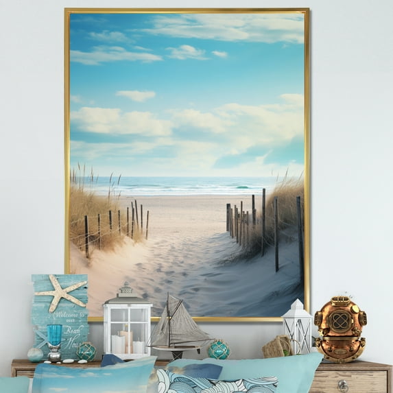 Designart "The Path Leading to the Beach III" Nautical & Beach Floater Framed Canvas Print