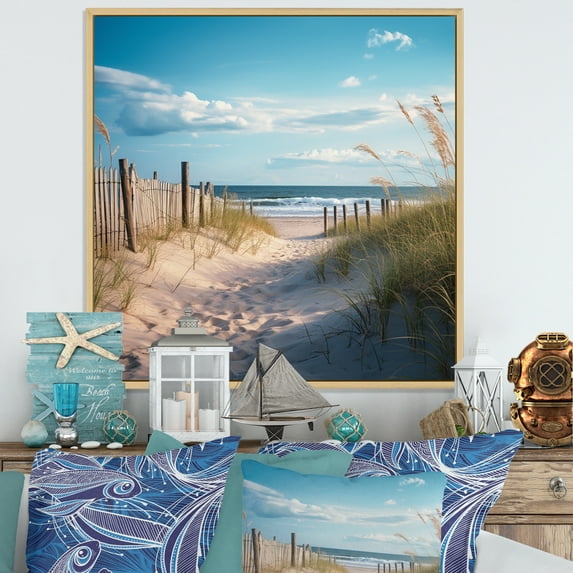 Designart "The Path Leading to the Beach IV" Nautical & Beach Floater Framed Wall Art Living Room