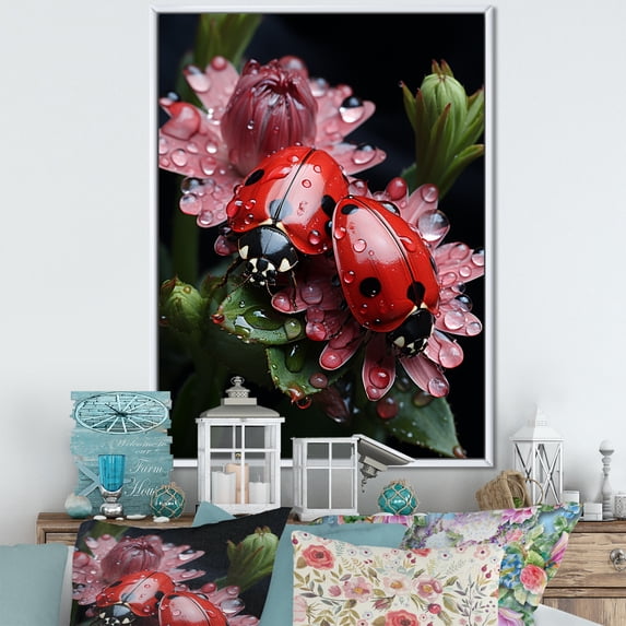 Designart "The Petite Guardians Of The Ladybug Garden I" Ladybug Floater Framed Canvas Prints