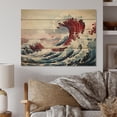 thumbnail image 1 of Designart "The Red Great Wave A Masterpiece from Kanagawa IV" Nautical & Beach Print on Natural Pine Wood, 1 of 5