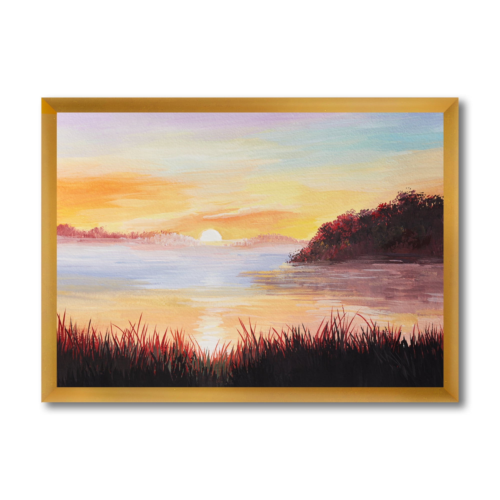Designart 'The Reeds On The Lake In Evening Glow' Nautical & Coastal Framed Art Print