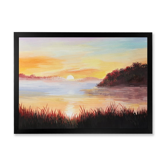 Designart 'The Reeds On The Lake In Evening Glow' Nautical & Coastal Framed Art Print