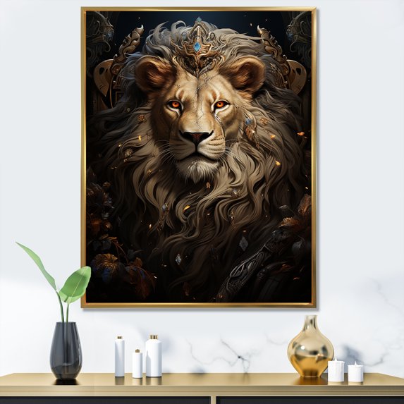 Designart "The Regal And Elegant Lion Ruler" Animals Lion Floater Framed Canvas Art Print