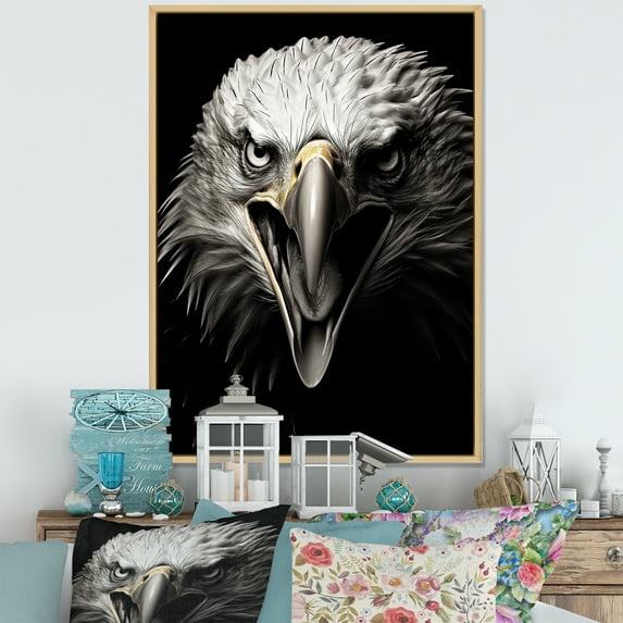 Designart "The Resolute Gaze Of The Bold Eagle III" Animals Eagle Floater Framed Wall Art Prints