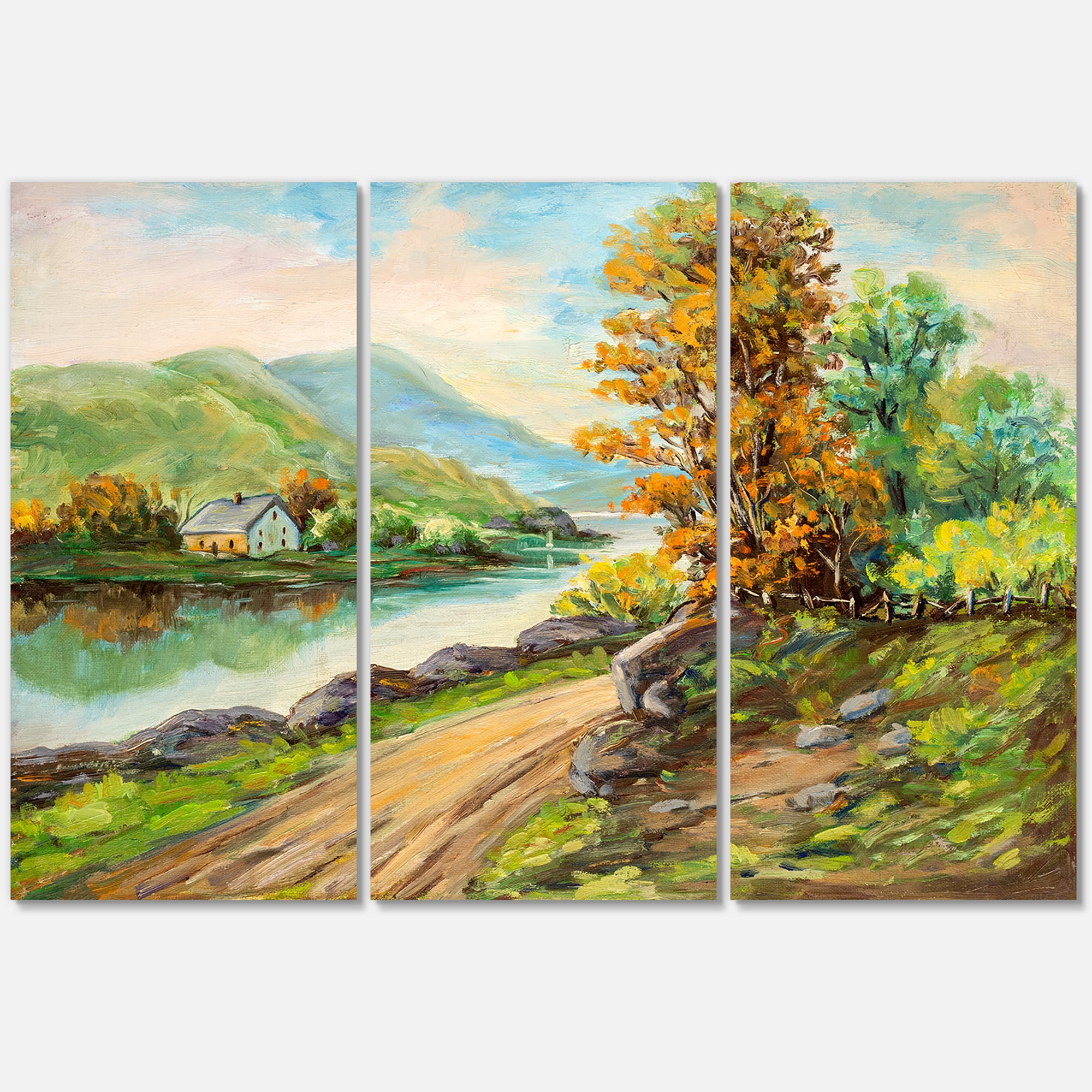 Designart ' The River By The Rural Road ' Traditional Canvas Wall Art Print