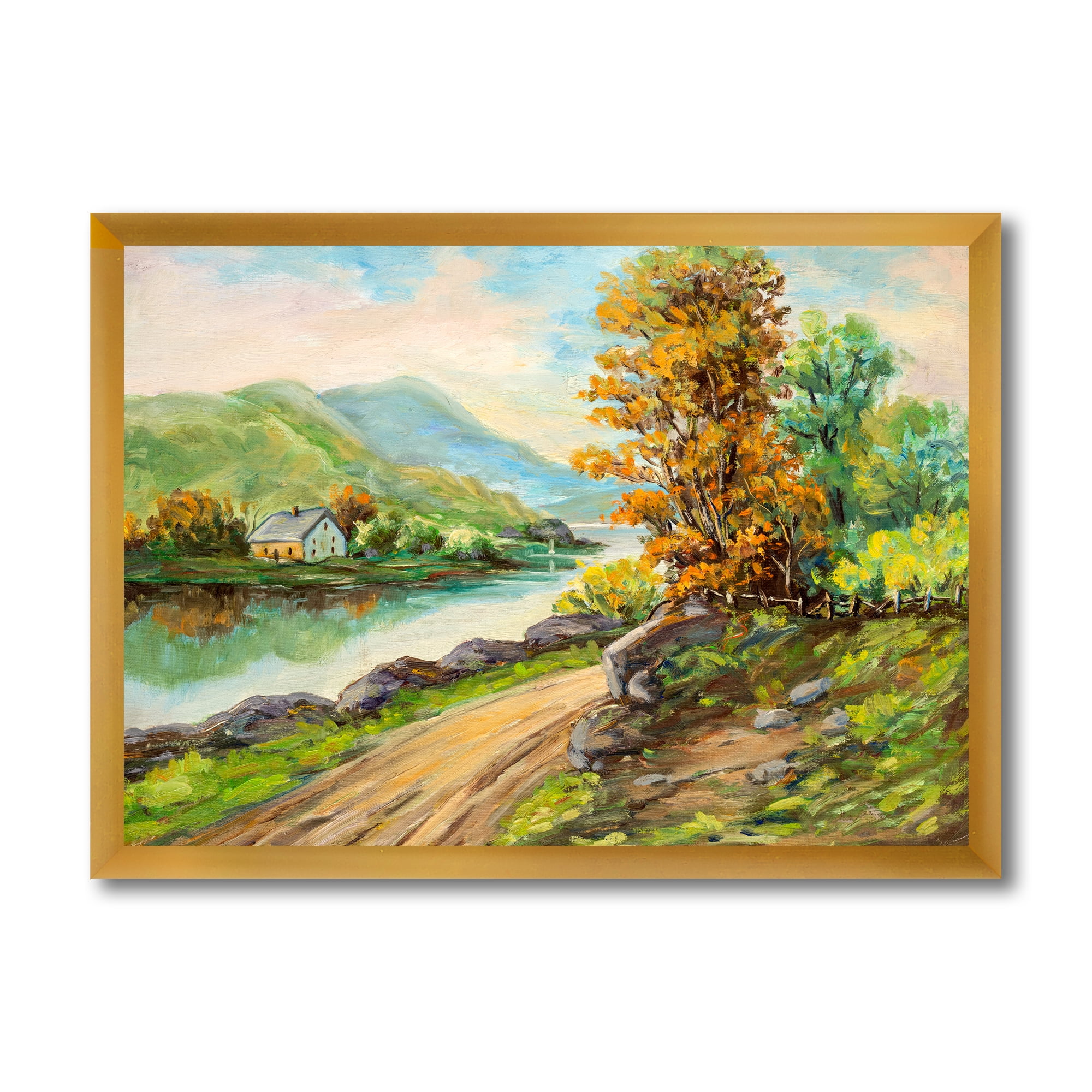Designart 'The River By The Rural Road' Traditional Framed Art Print