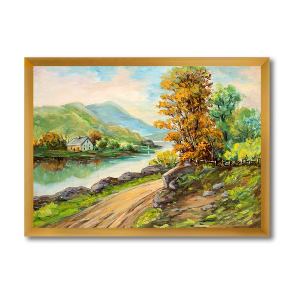 Designart 'The River By The Rural Road' Traditional Framed Art Print