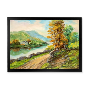 Designart 'The River By The Rural Road' Traditional Framed Art Print