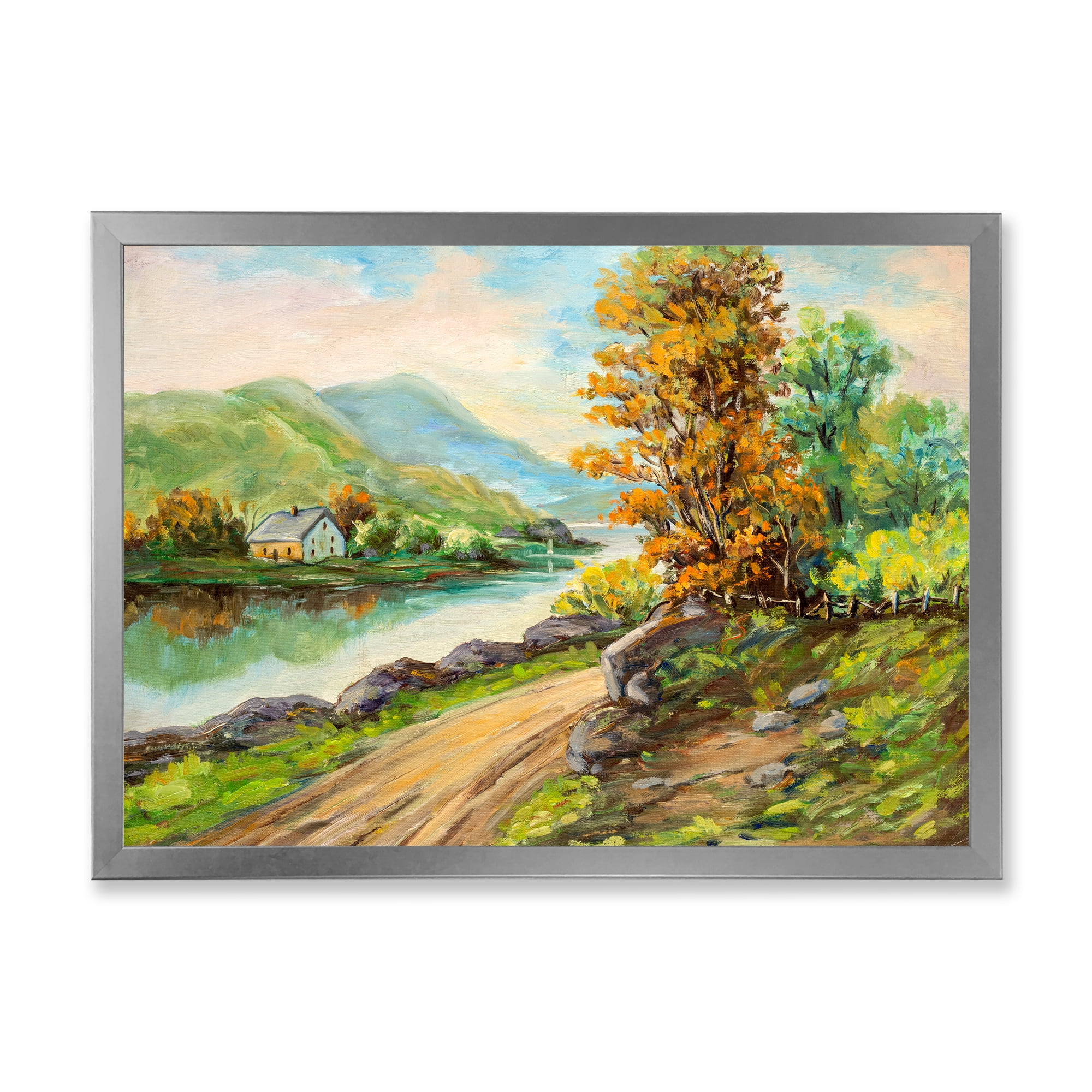 Designart 'The River By The Rural Road' Traditional Framed Art Print