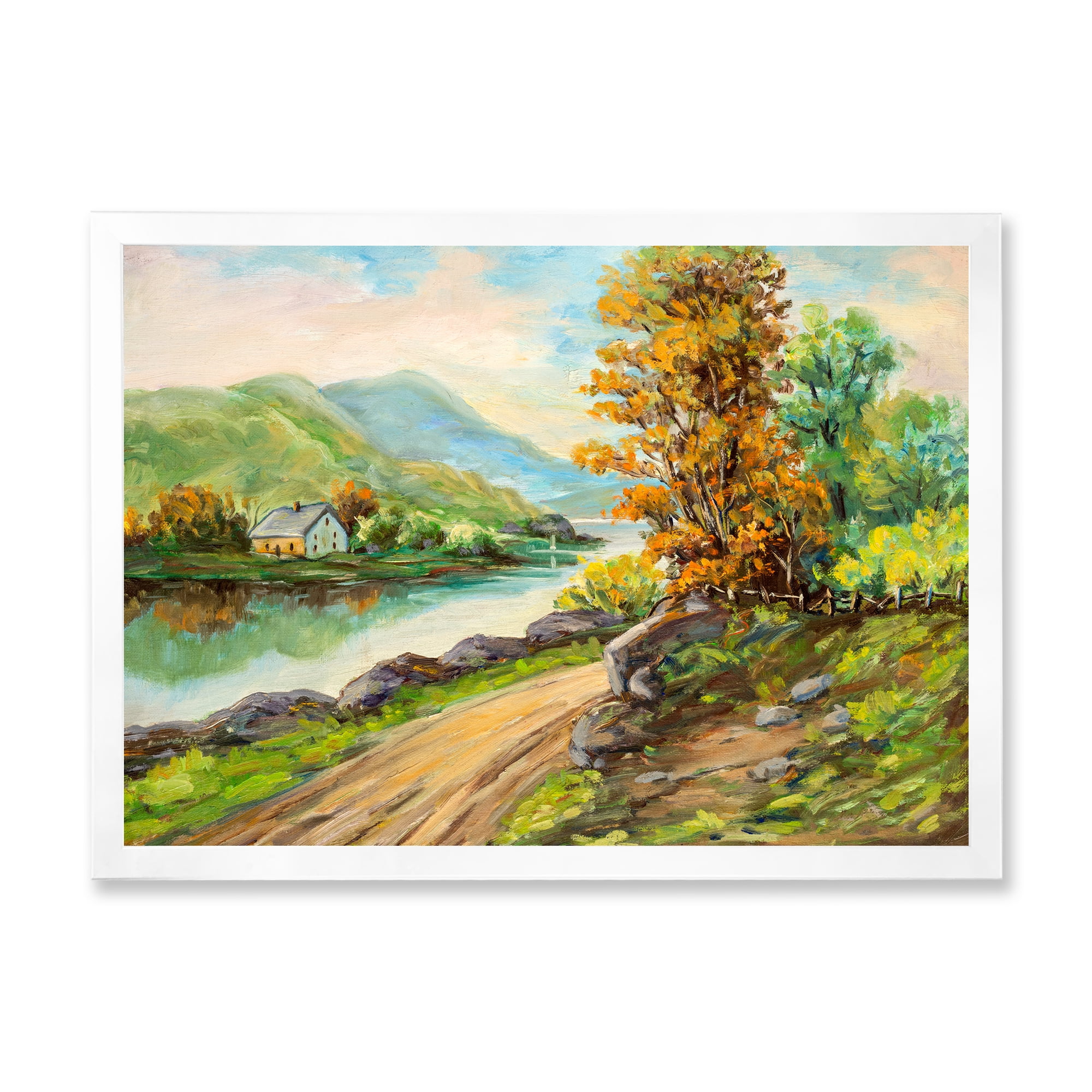 Designart 'The River By The Rural Road' Traditional Framed Art Print