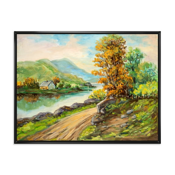 Designart 'The River By The Rural Road' Traditional Framed Canvas Wall Art Print