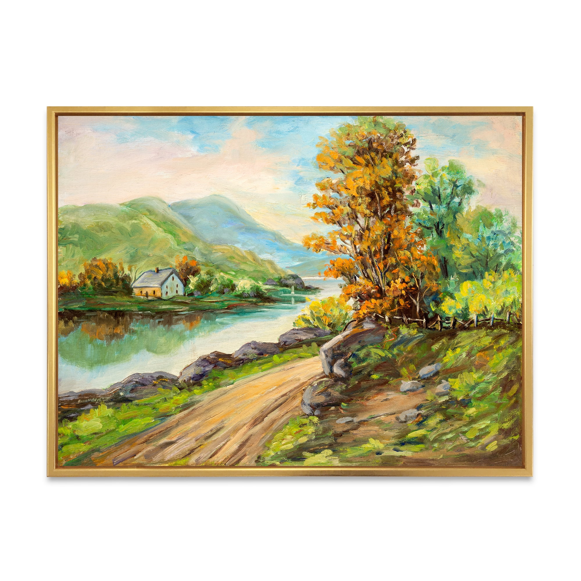 Designart 'The River By The Rural Road' Traditional Framed Canvas Wall Art Print