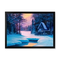 Designart 'The River House In The Woods and Winter Landscape II' Lake House Framed Art Print
