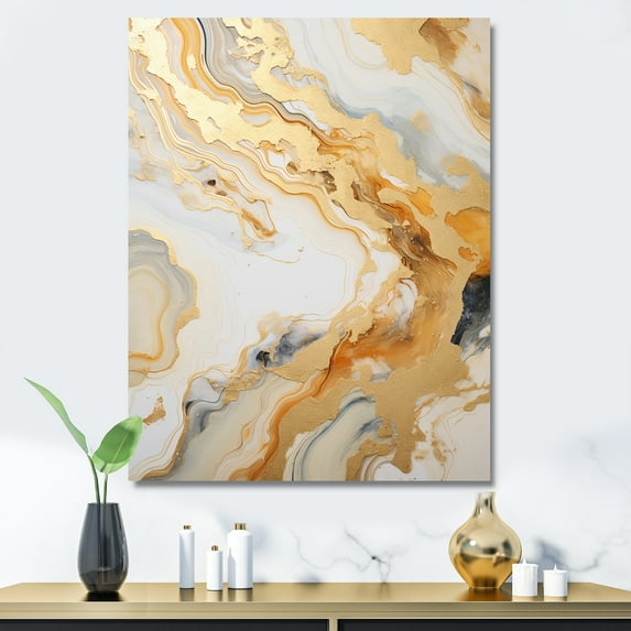 Designart "The River Of Golden And White Marble" Abstract Marble Canvas Wall Art