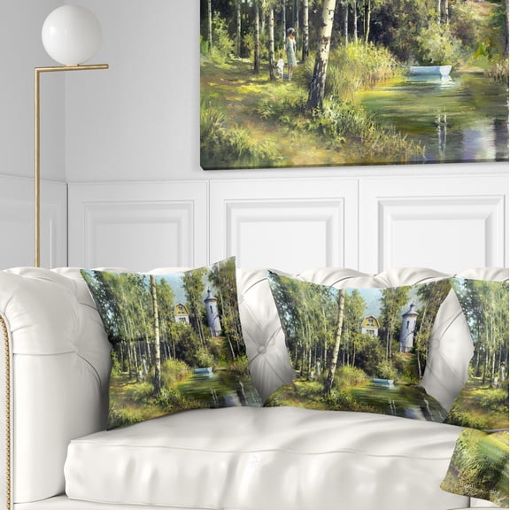 Designart The River in the Spring - Landscape Printed Throw Pillow - 18x18