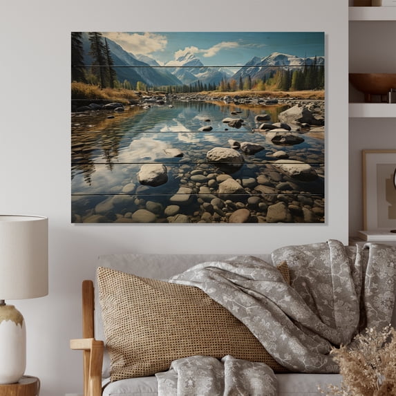 Designart "The Rockies Majestic Presence in Canada II" Landscapes Print on Natural Pine Wood