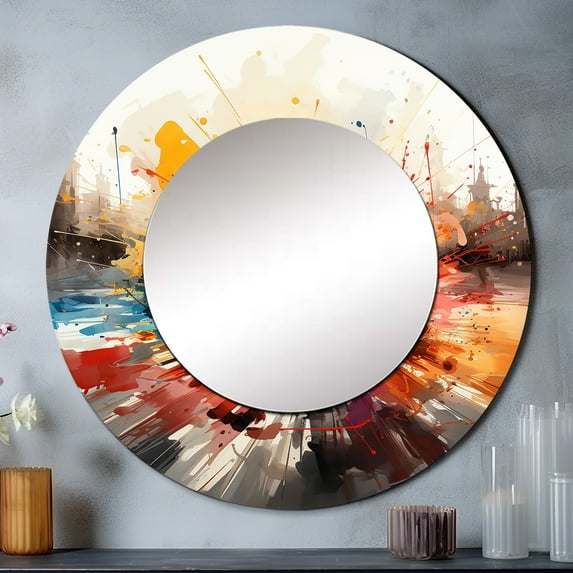 Designart "The Royale Casino I" Casino & Games Rund Mirror For Wall Decor - Large Red Round Printed Mirror - Modern Round Mirror 23" x 23" Inch