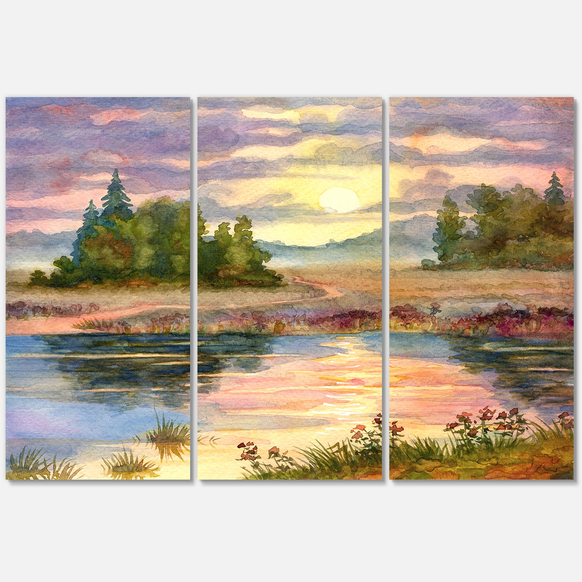 Designart ' The Rural Lake In Sunset Evening I ' Traditional Canvas Wall Art Print