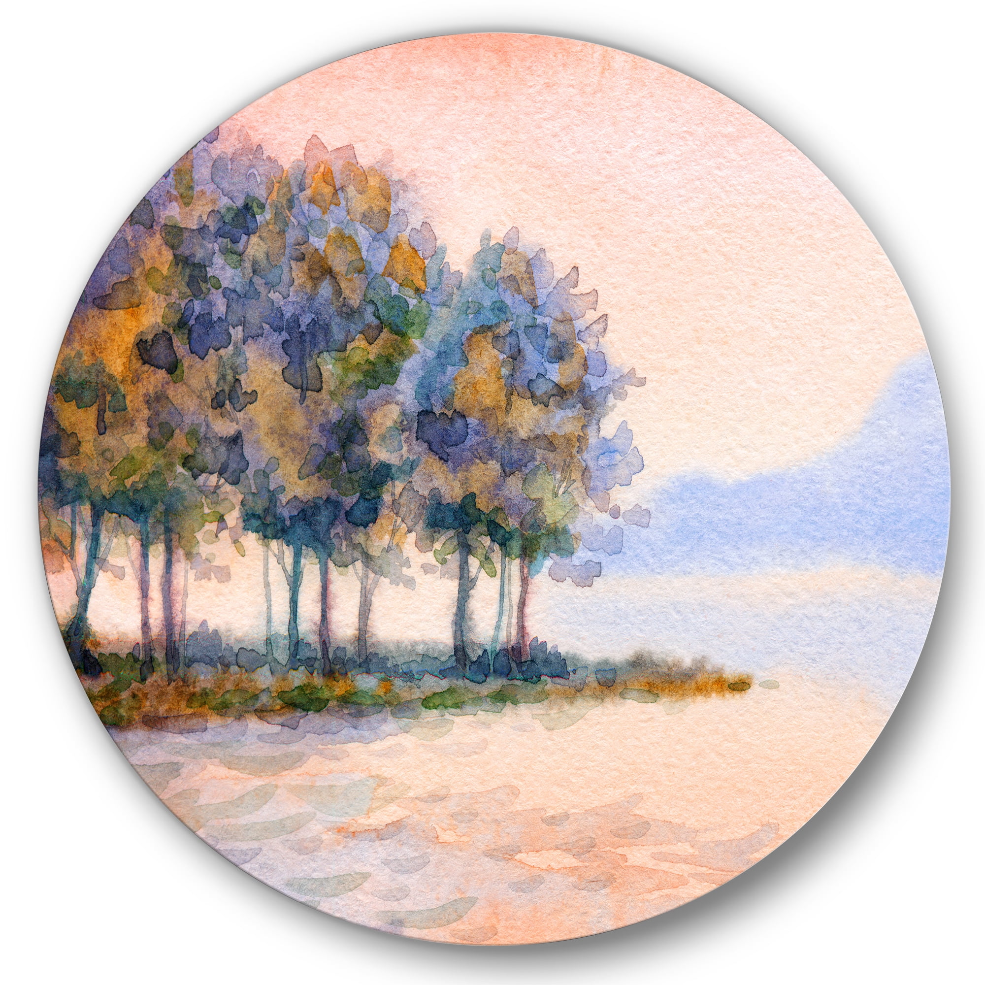 Designart 'The Rural Lake In Sunset Evening II' Traditional Circle Metal Wall Art 23x23 - Disc of 23