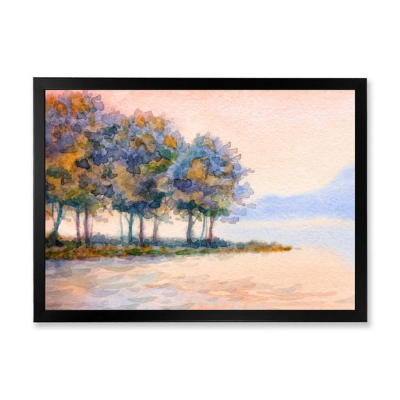Designart 'The Rural Lake In Sunset Evening II' Traditional Framed Art Print