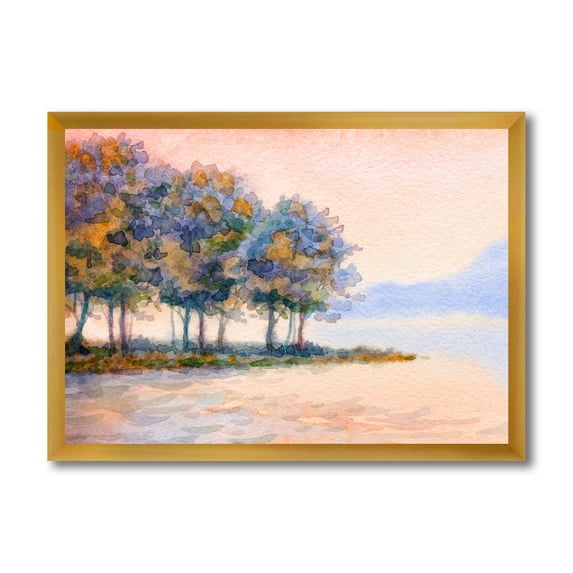 Designart 'The Rural Lake In Sunset Evening II' Traditional Framed Art Print