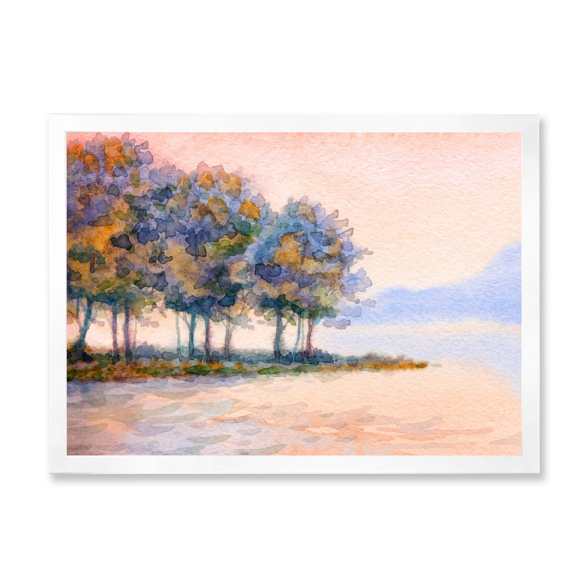 Designart 'The Rural Lake In Sunset Evening II' Traditional Framed Art Print