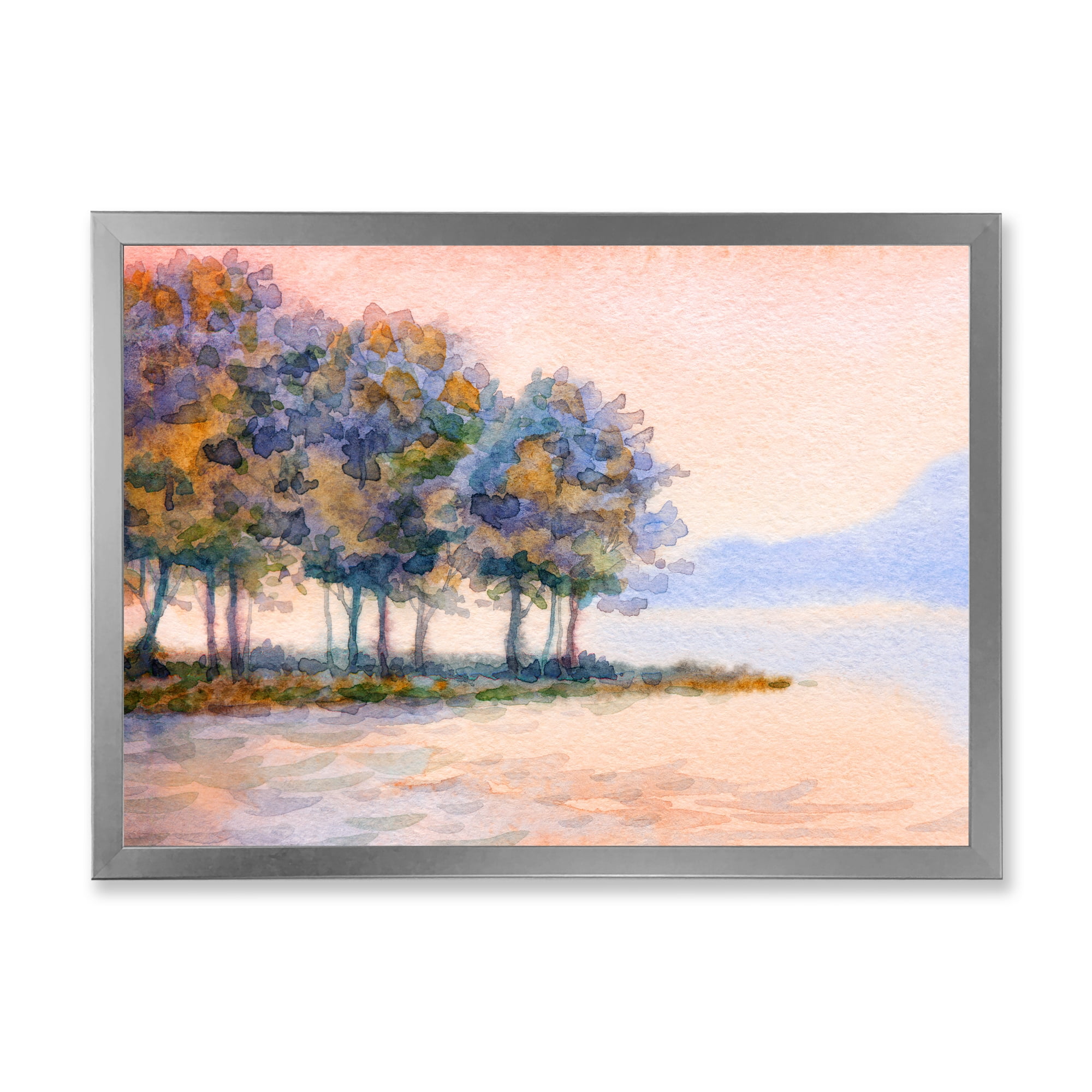 Designart 'The Rural Lake In Sunset Evening II' Traditional Framed Art Print