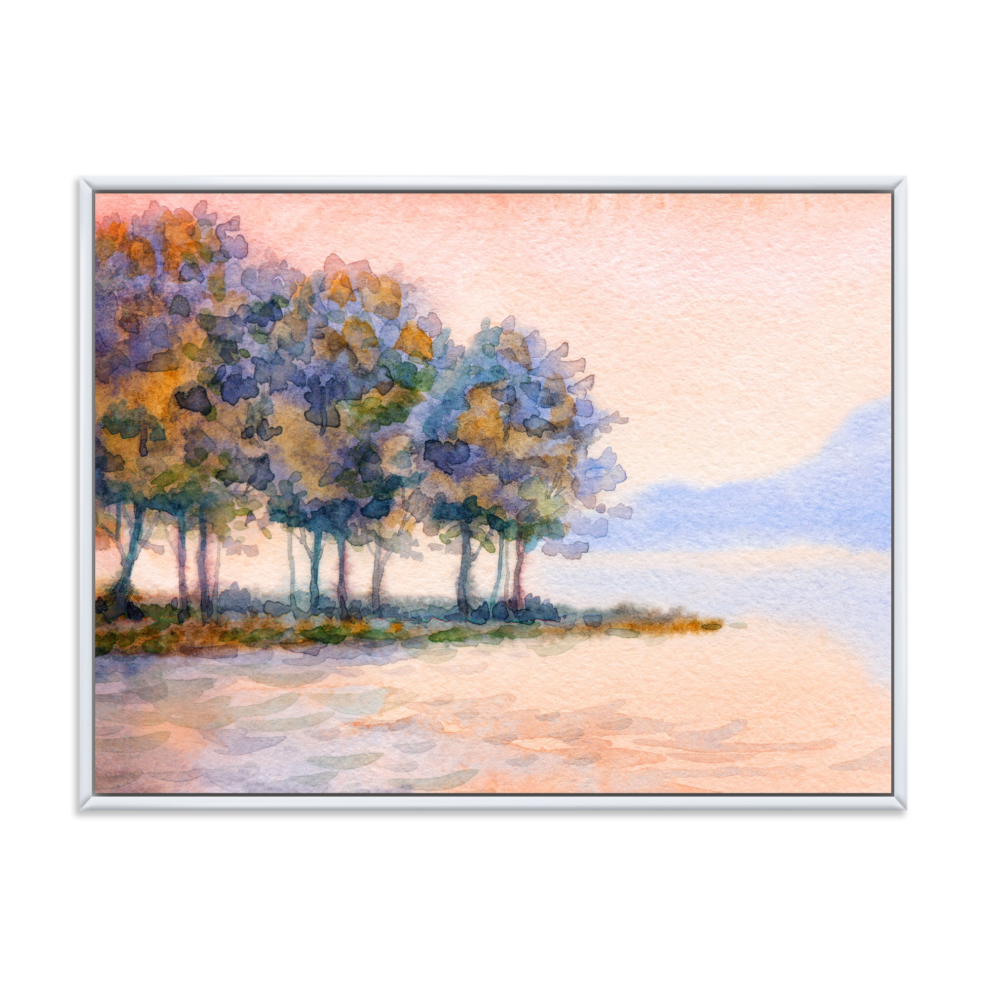 Designart 'The Rural Lake In Sunset Evening II' Traditional Framed Canvas Wall Art Print