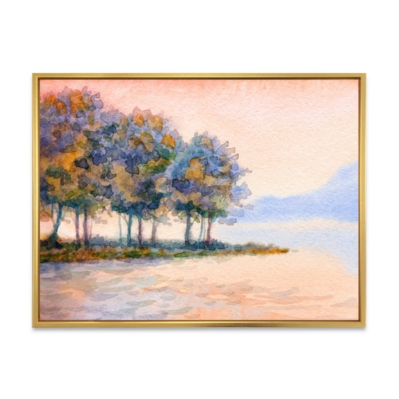 Designart 'The Rural Lake In Sunset Evening II' Traditional Framed Canvas Wall Art Print