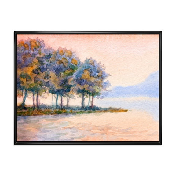 Designart 'The Rural Lake In Sunset Evening II' Traditional Framed Canvas Wall Art Print