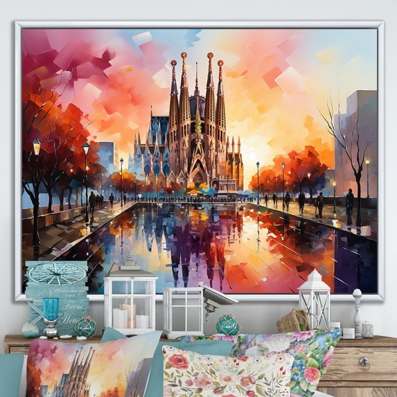 Designart "The Sagrada Familia of Barcelona, Spain" Spain Floater Framed Canvas Print