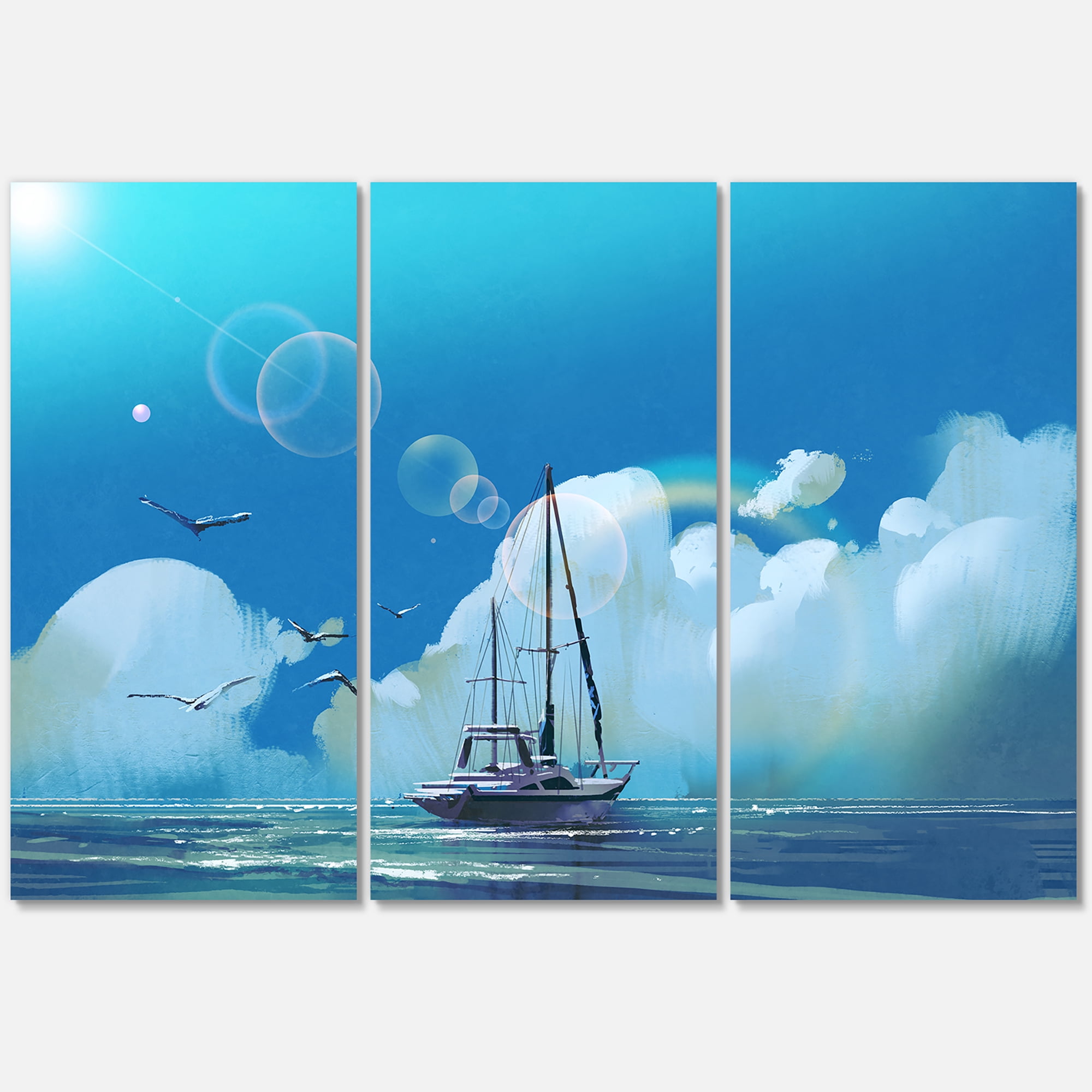 Designart ' The Sailboat On The Blue Sea Against Summer Clouds Sky ' Nautical & Coastal Canvas Wall Art Print