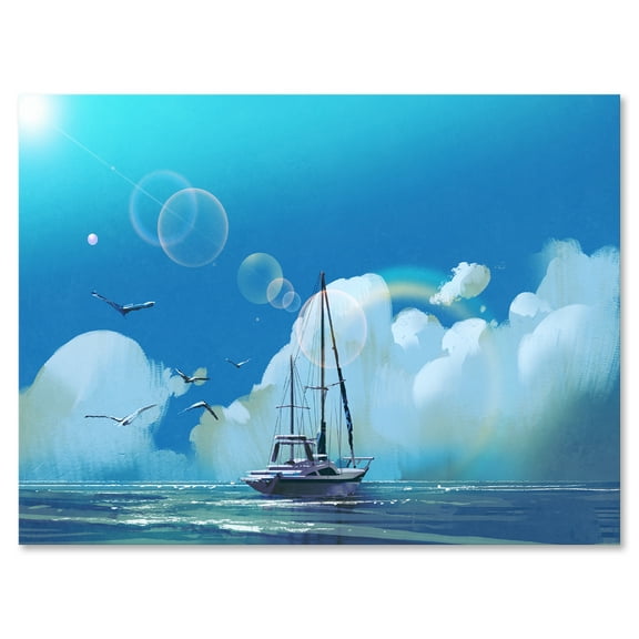 Designart ' The Sailboat On The Blue Sea Against Summer Clouds Sky ' Nautical & Coastal Canvas Wall Art Print