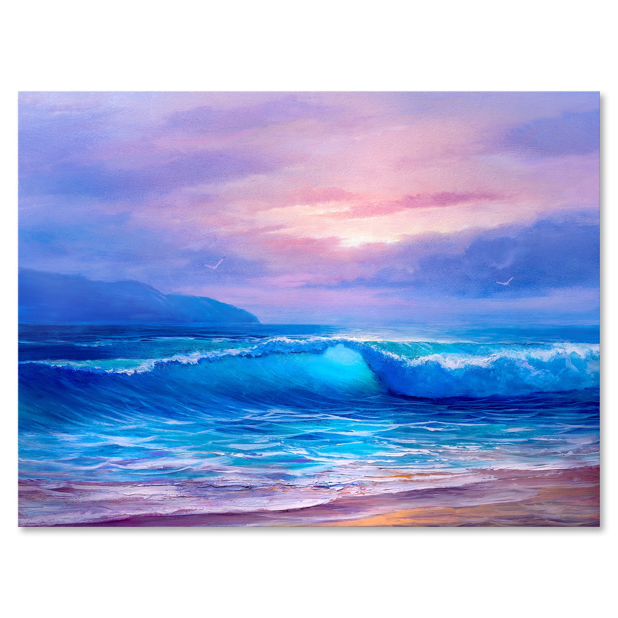 Designart ' The Sea By The Beach With Golden Sunset ' Nautical & Coastal Canvas Wall Art Print