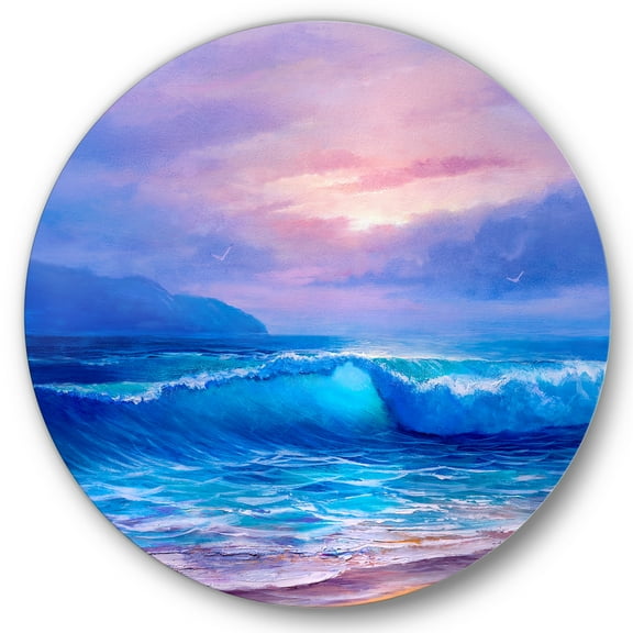 Designart 'The Sea By The Beach With Golden Sunset' Nautical & Coastal Circle Metal Wall Art 36x36 - Disc of 36