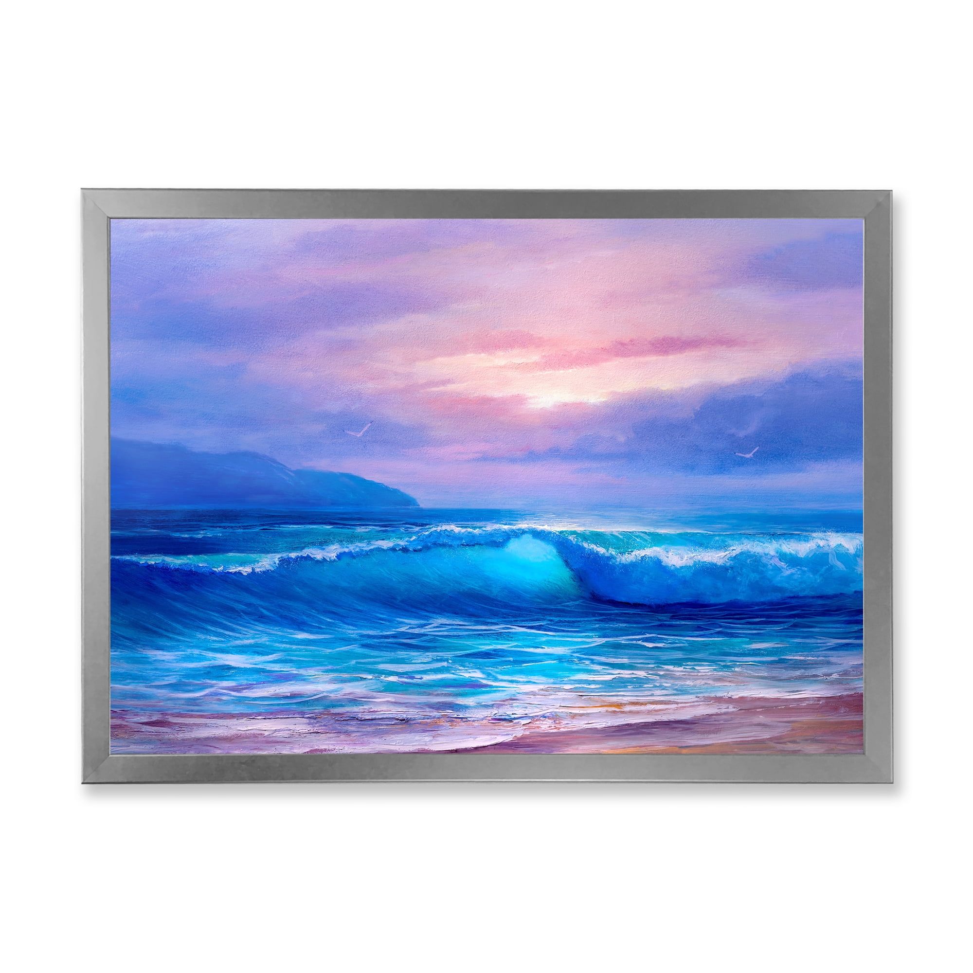 Designart 'The Sea By The Beach With Golden Sunset' Nautical & Coastal Framed Art Print