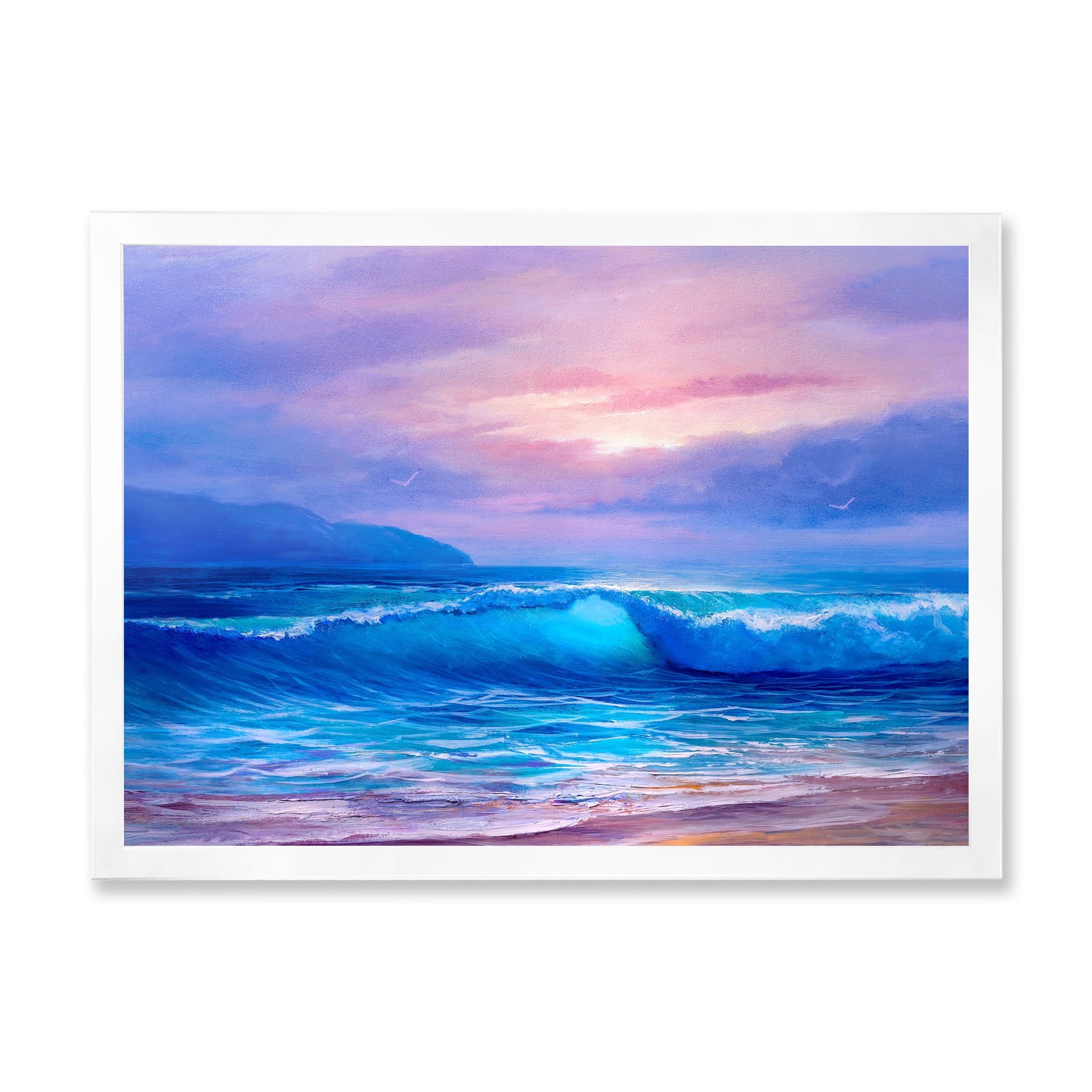 Designart 'The Sea By The Beach With Golden Sunset' Nautical & Coastal Framed Art Print