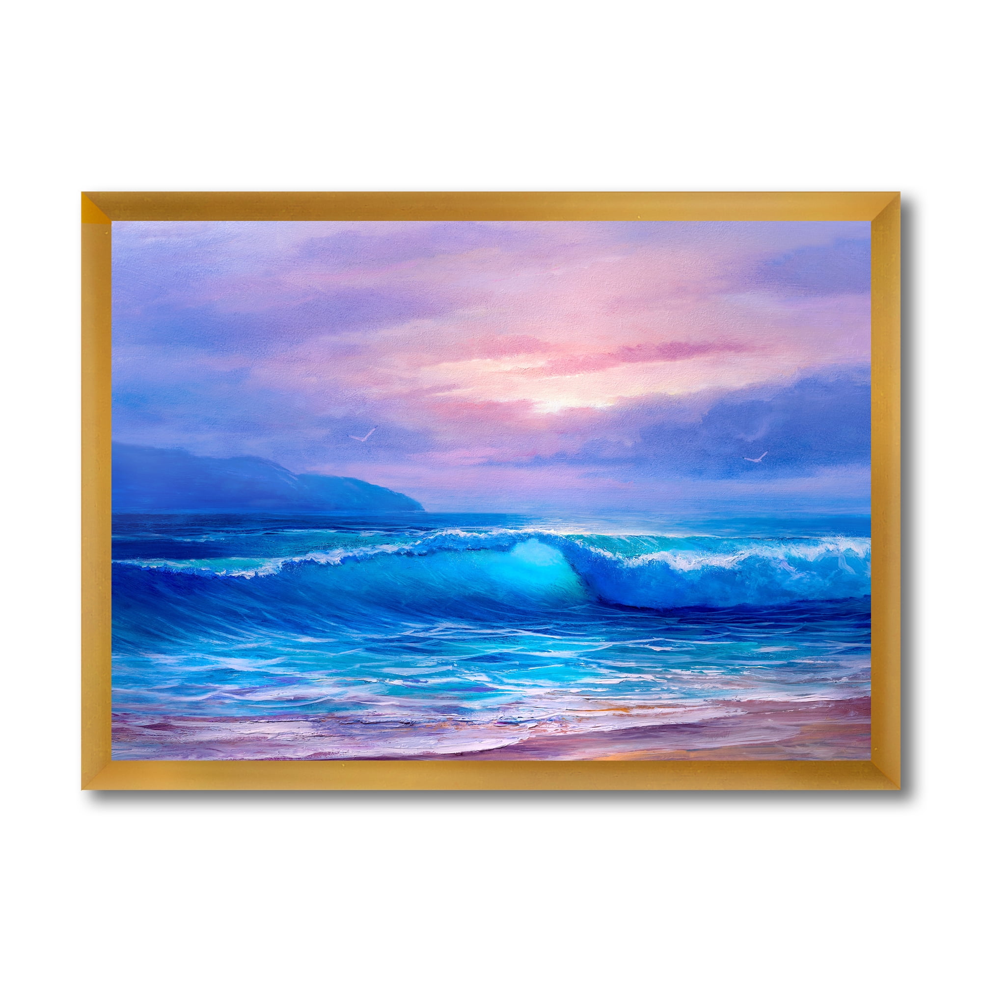 Designart 'The Sea By The Beach With Golden Sunset' Nautical & Coastal Framed Art Print