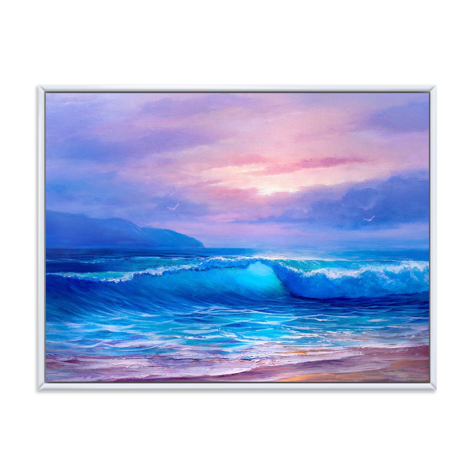 Designart 'The Sea By The Beach With Golden Sunset' Nautical & Coastal Framed Canvas Wall Art Print