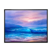 Designart 'The Sea By The Beach With Golden Sunset' Nautical & Coastal Framed Canvas Wall Art Print