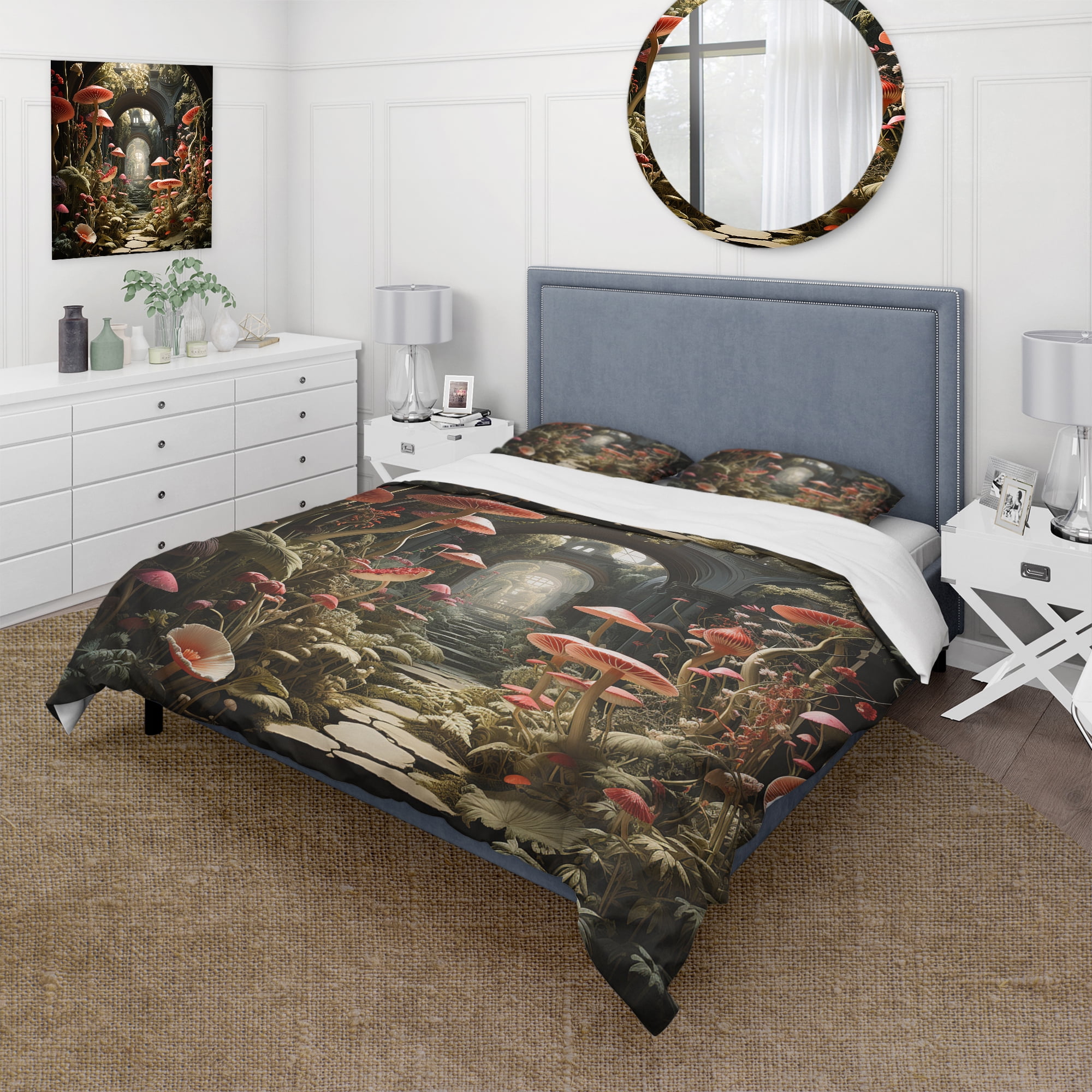 Twin Mushroom Secret Garden Microfiber Duvet Cover Set