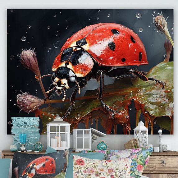 Designart "The Serene Curiosity Of A Crimson Ladybug III" Ladybug Canvas Art Print