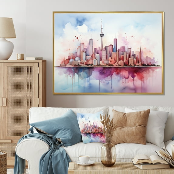 Designart "The Simplicity of the Toronto Skyline" City Toronto Floater Framed Wall Decor
