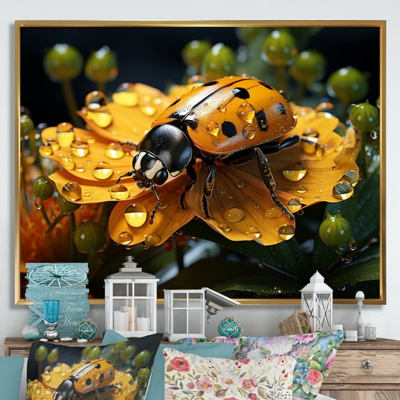 Designart "The Splendid Travel Of Sunshine Ladybugs" Ladybug Floater Framed Wall Art Prints