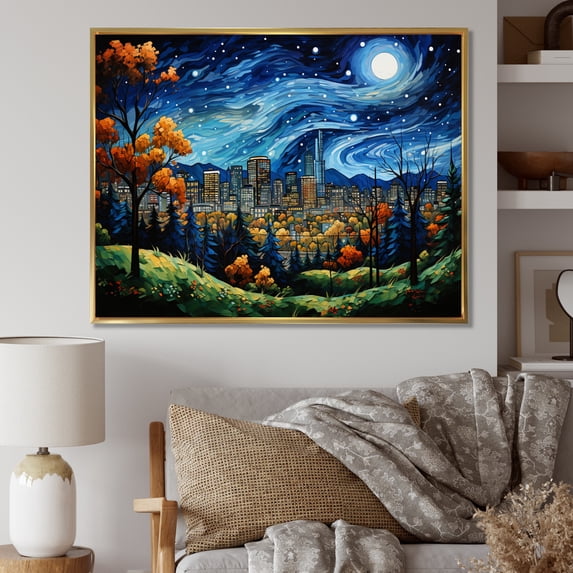 Designart "The Starry Night in Toronto A Masterpiece I" City Toronto Floater Framed Canvas Art Print