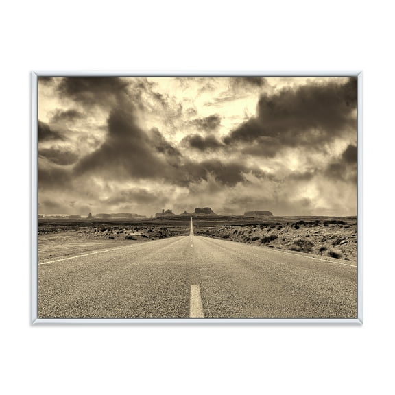 Designart 'The Straight Road To Monument Valley' Traditional Framed Canvas Wall Art Print