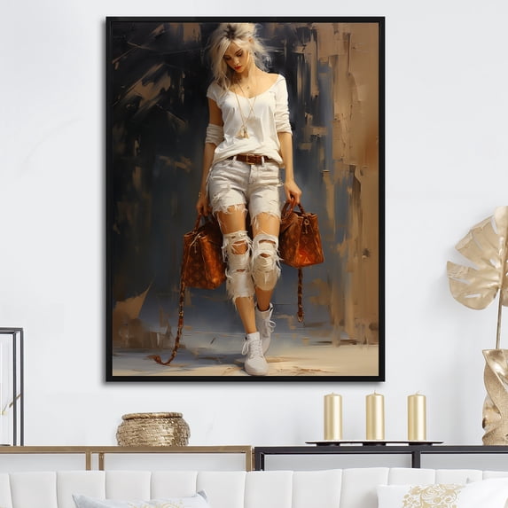 Designart "The Stylishly Distressed Fashion Enthusiast" Fashion Floater Framed Canvas Wall Art