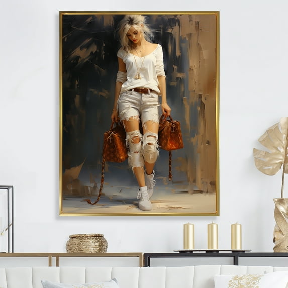 Designart "The Stylishly Distressed Fashion Enthusiast" Fashion Floater Framed Canvas Wall Art